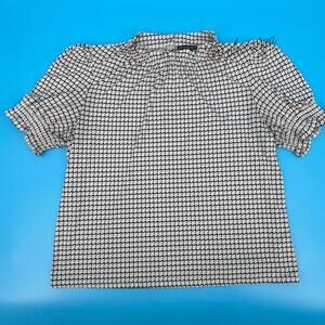 Adrianna Papell Women's High Neck Puff Sleeve Stretch Blouse Summer Size XL